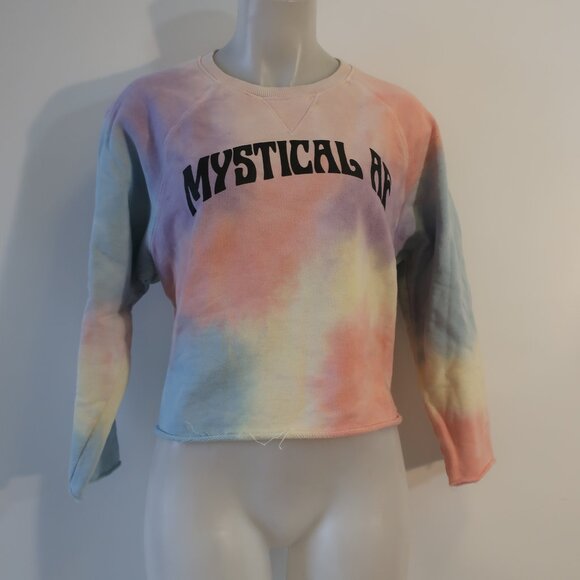 Womens Mother The Champ Crop Raw Rainbow Tie Dye Mystical AF Sweatshirt M - Picture 3 of 9